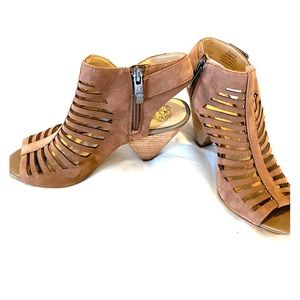 Vince Camuto brown suede cutout block heel sandal